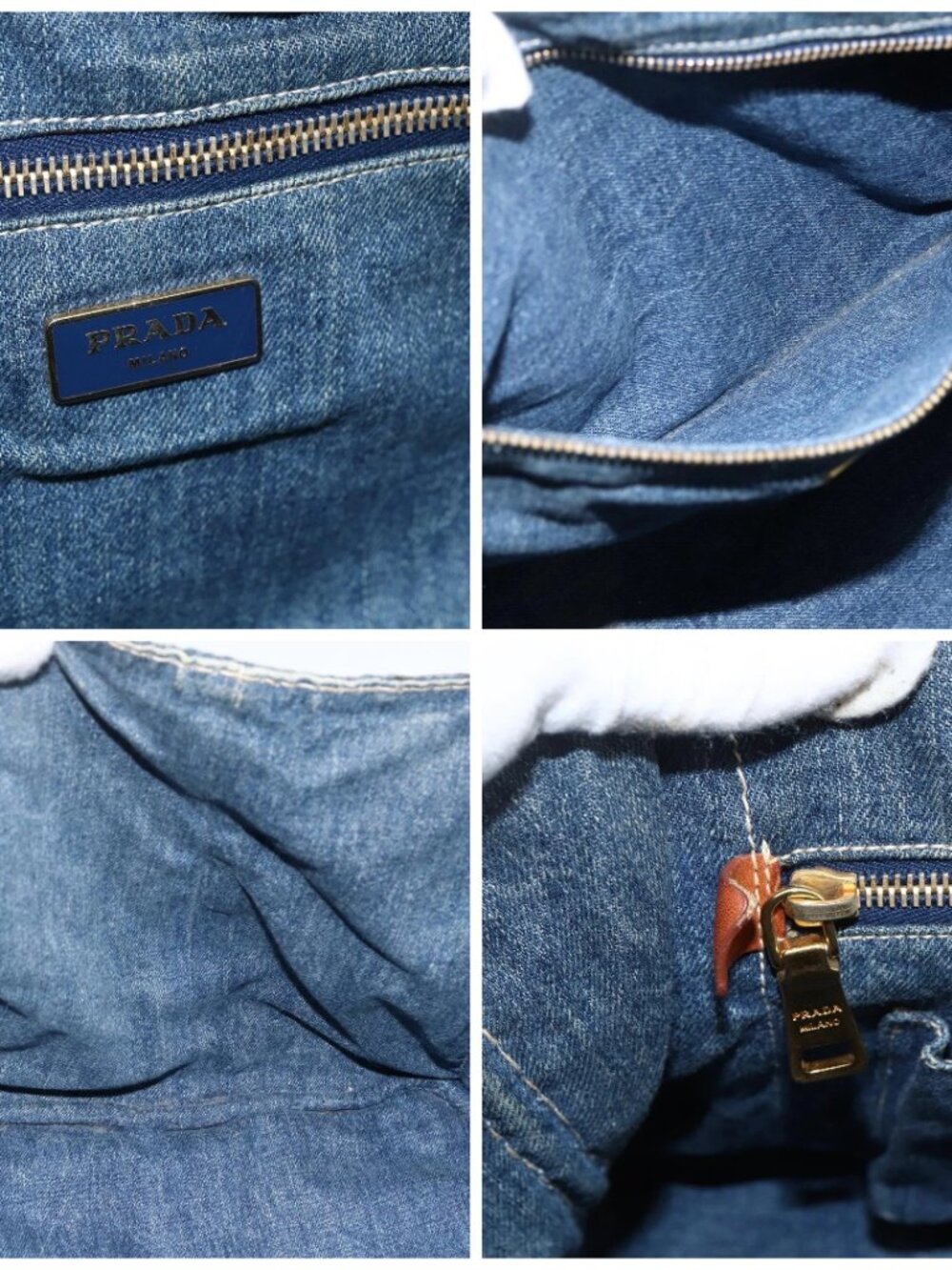 PRADA Canapa GM Hand Bag Denim Blue Gold Auth 173937 - Picture 15 of 16